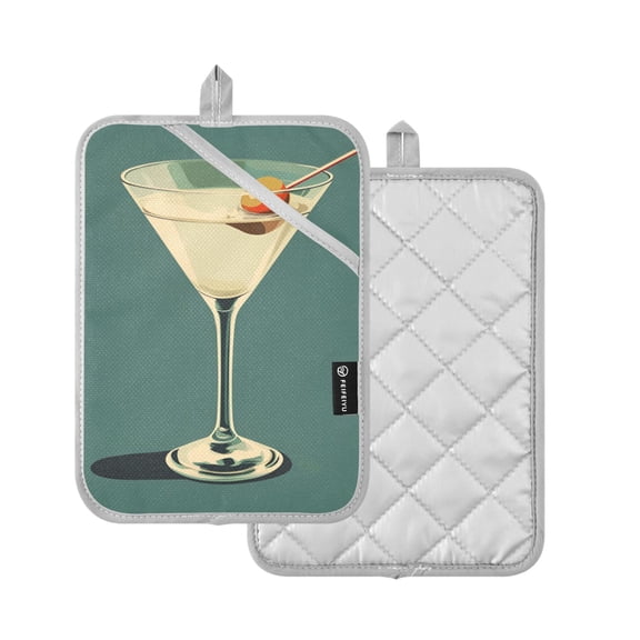 Yayeee Pot Holders Kitchen Heat Resistant with Pocket 7"x9.8" Cotton Oven Cooking Hot Pads, Beige Martini