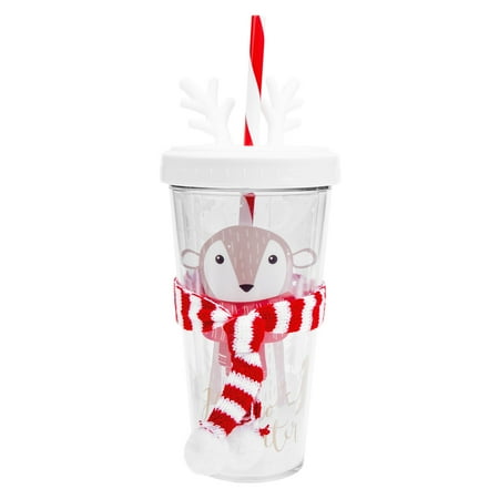 

FRCOLOR Xmas Plastic Straw Cup Drinking Cup Double Deck Cup Beverage Cup Xmas Supplies