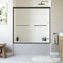 SESSLIFE Sliding Shower Door, Modern Semi-Frameless Style with Explosion-Proof Film and Anti-Leak Design, 56-60"W Adjustable Width with Certified Safety Glass, Matte Black