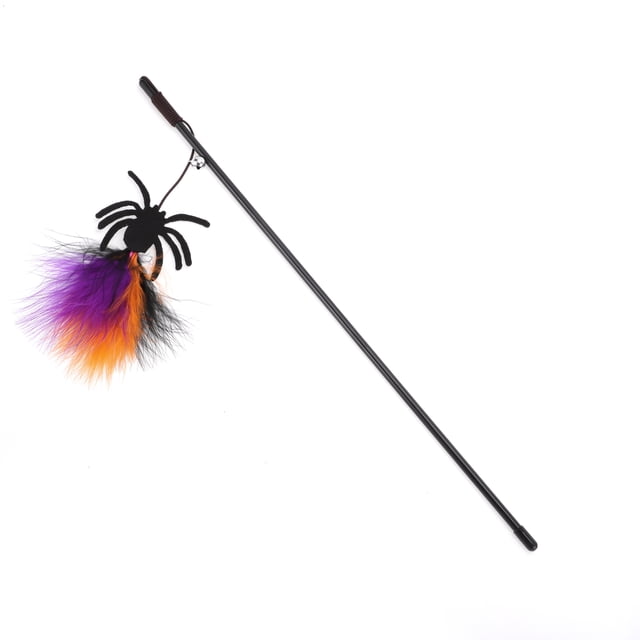 Varita para jugar con gatos de patrón de araña conveniente de 1 pieza para interiores en naranja, negro y púrpura de plástico
