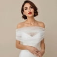 thumbnail image 4 of Vjnyvs Bridal One-Shoulder Pearl Tulle Cape & Gloves Set Wedding Detachable Mesh Shawl with Arm Sleeves Pearl Embellished Shoulder Drape Elbow Length Bridal Accessories Set, 4 of 7