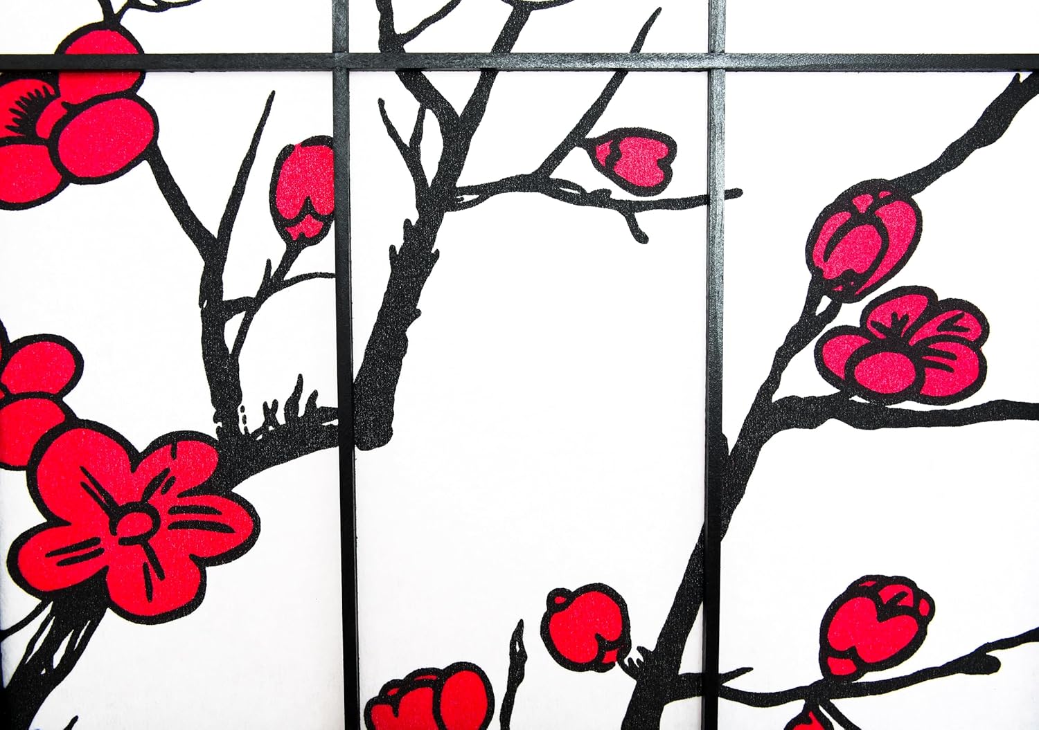 Legacy Decor Plum Blossom 6 Panel Room Divider, 70" Tall, Black
