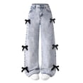 thumbnail image 2 of Cute Bow Jeans for Girls Baggy Kids Wide Leg Denim Pants High Elastic Waisted Y2K Boyfriend Skater Streetwear 6-14Y, 2 of 5