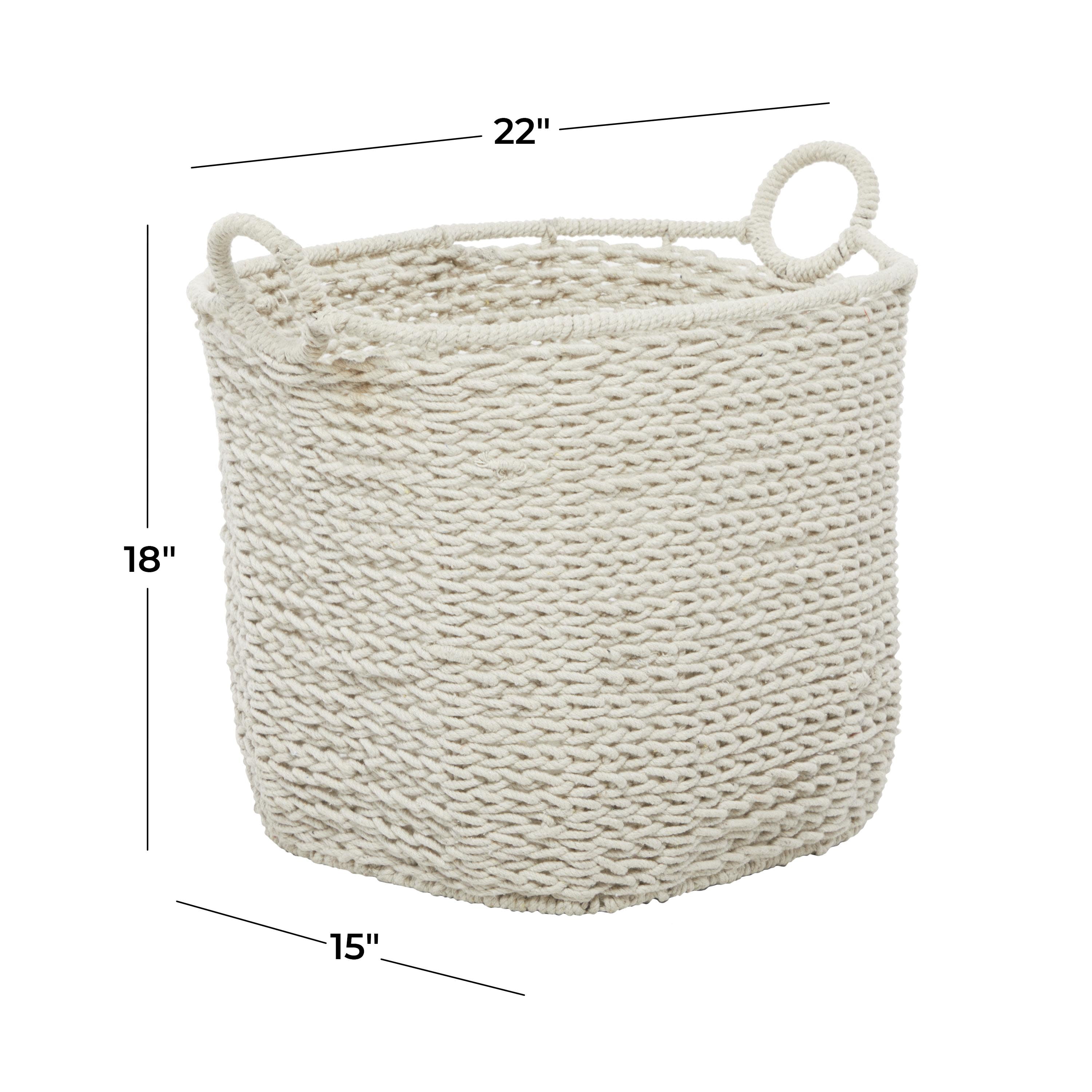 CosmoLiving by Cosmopolitan 22" x 18" White Cotton Fabric Handmade Storage Basket with Handles, 1-Piece