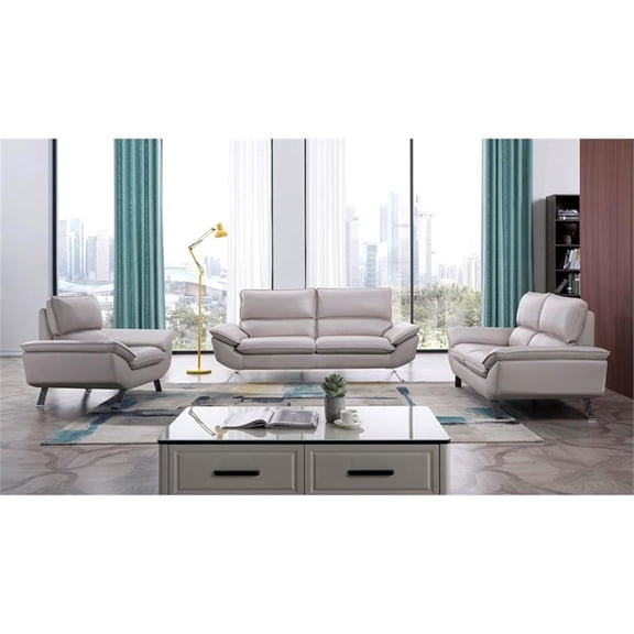 American Eagle Furniture Genuine Leather Loveseat in Light Gray