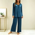 thumbnail image 5 of BOVXNPU Pajama Set For Women Women Solid Summer Lightweight Round-Neck Long-Sleeved Long Pants Home Attire Set Of 2 Pieces Women Sleepwear, 5 of 7