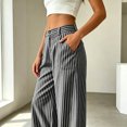 thumbnail image 5 of Fashion Striped Linen Pants for Women High Waisted Straight Leg Palazzo Trousers Casual Wide Leg Pant with Pockets, 5 of 7