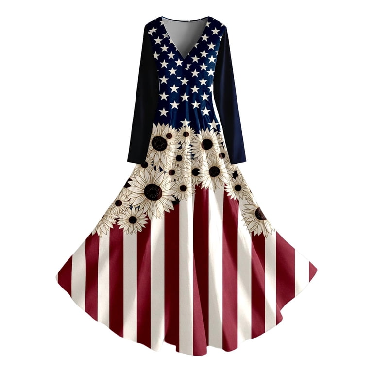 patriotic a-line dress Women's Patriotic A-Line Dress USA 259th Anniversary American Flag Print  Casual Loose Summer Dress for Daily Beach Vacation Outings