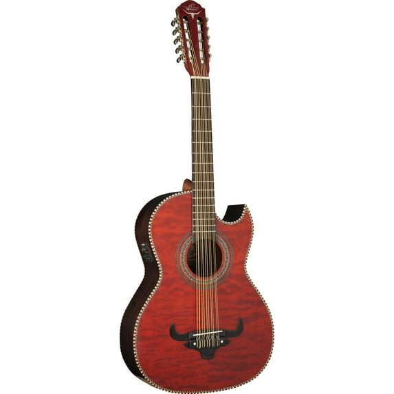 Oscar Schmidt BAJO QUINTO A/E Guitar, Burled Maple Top, Red, Gig Bag, OH32SEQTR