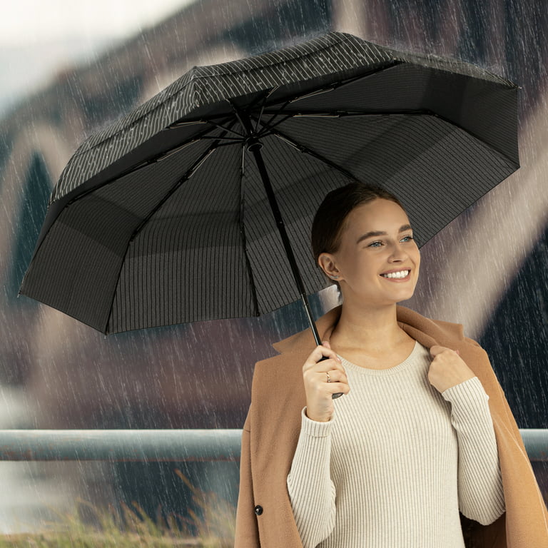  VATI Umbrella, Travel Umbrella Windproof with 210T Teflon  Coating, Compact Folding Umbrellas with Ergonomic Handle, Auto Open/Close  (Black) : Clothing, Shoes & Jewelry
