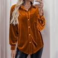 thumbnail image 4 of Njagoc3 Womens Fashion Long Sleeve Solid Velvet Cardiganturndown Collar Shirt Blouse, 4 of 6