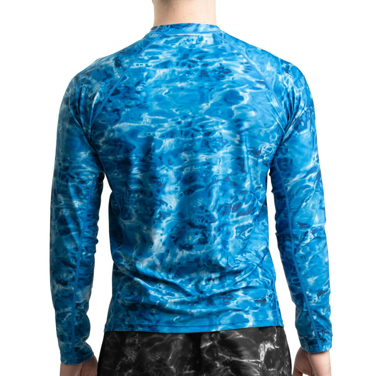 Aqua Design Men Loose Fit Long Sleeve UPF Athletic Swim Surf Sun Protection Rash Guard Shirt, Blue