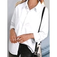 thumbnail image 3 of Womens Button Down Shirts V Neck Loose Casual Shirt White M, 3 of 7