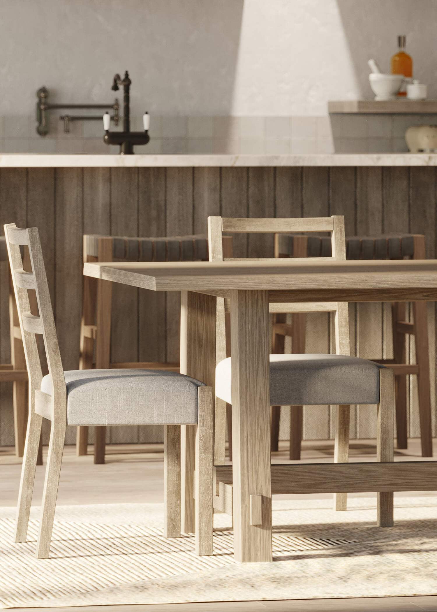 Maven Lane Yves Contemporary Rectangle Wooden Dining Center Table for Modern Kitchen or Small Dinette in Rustic Weathered Natural Finish
