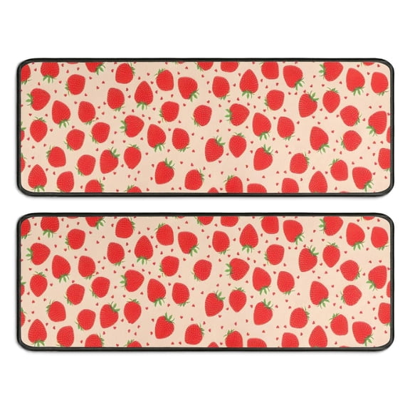 Kitchen Rugs Sets Of 2,Strawberry Plants Fruit Heart Anti Fatigue Kitchen Mat Rugs Non Slip Washable,Decorative Kitchen Floor Mats for Kitchen,Sink,Laundry,17"x47" 17"x47"