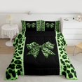 thumbnail image 2 of Feelyou Fashion Princess Bow Queen Comforter Set, Leopard Cheetah Print Bedding Sets, Green Dreamy Bowknot Reversible Bedding Comforter Set, Microfiber Bedroom Decor, 3-Piece, 2 of 8