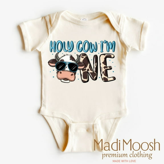 Holy Cow I'M One Birthday Shirt, Boys First Birthday Kids Tee, First Birthday Bodysuit, Farmer Birthday Tee, Kids Shirt Cute Baby Onesie, BABY BODYSUIT LAT 4424