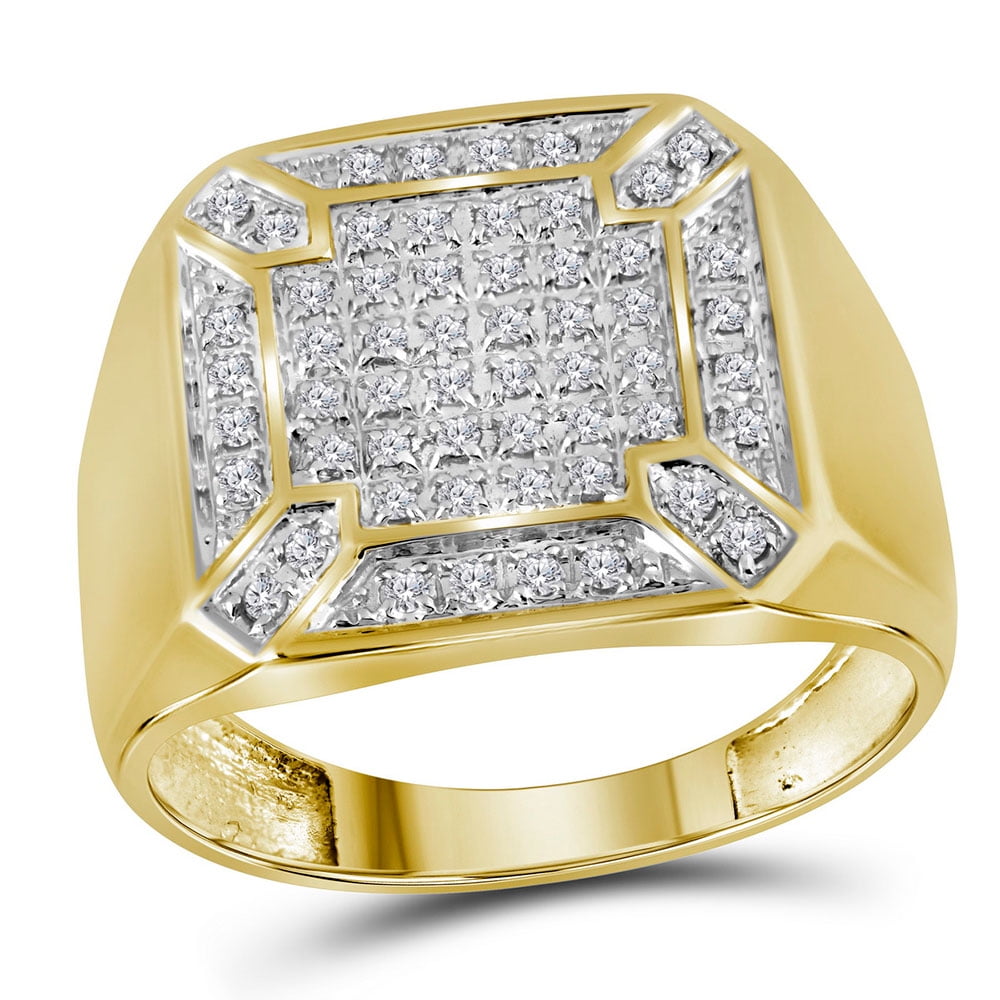 GND - 10kt Yellow Gold Mens Round Diamond Square Cluster Ring 1/3 Cttw