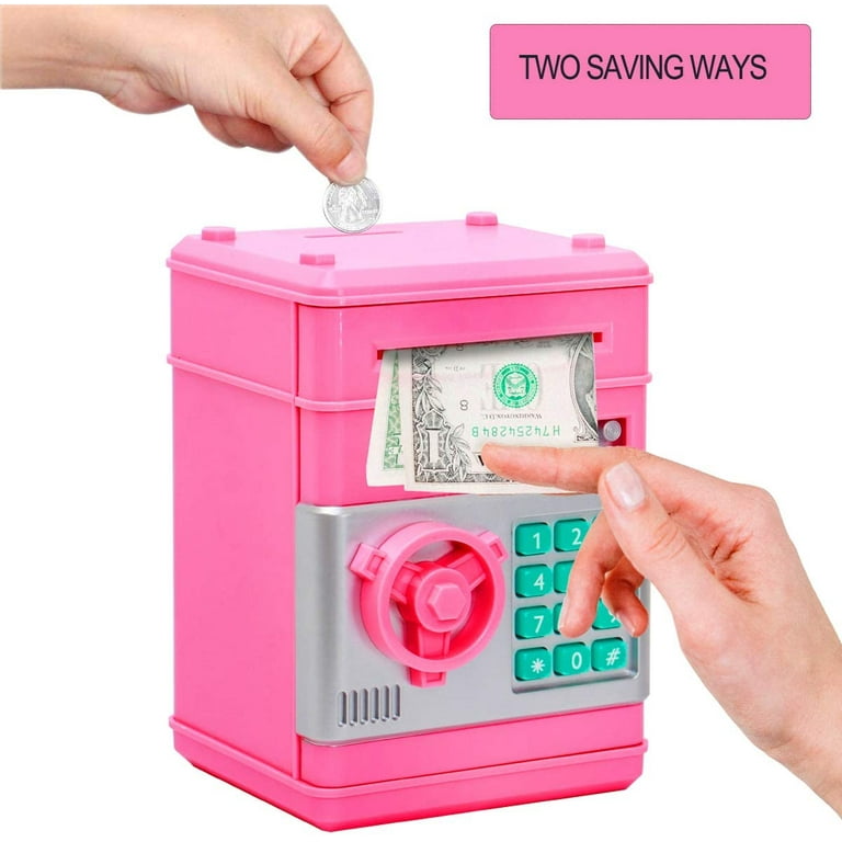 Children's Money Saving Bank Deposit Box Intelligent Voice Mini Safe and Coin Vault for Kids with Pass Code (Pink, Button Random Color), Multicolor