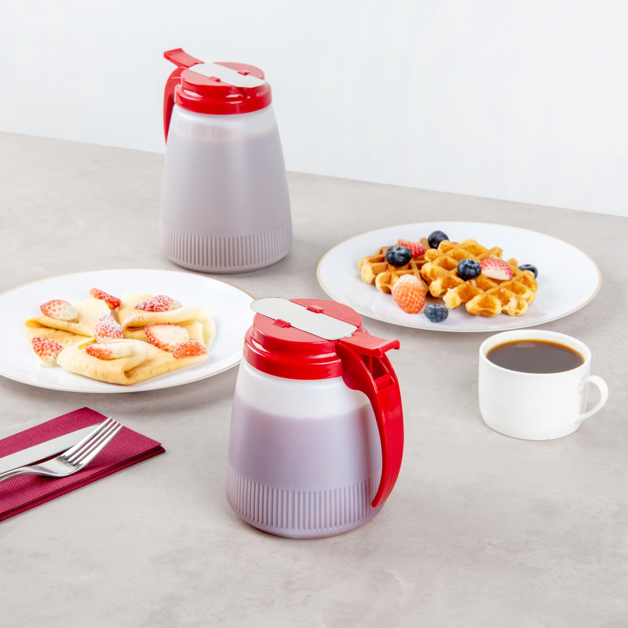 -chef 101 32 Ounce All Purpose Syrup Dispenser  1 Honey - Red Top Stainless Steel Slide Cover Plastic Pancake Bottle For Diners Restaurants Home