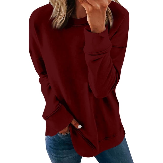 Chemises de Compression à Manches Longues pour Femmes à Col Rond Uni Plus Sweat-Shirt Oversize Pulls Coupe Ample à la Mode des Hauts Légers pour les Femmes de Grande Taille Gris M