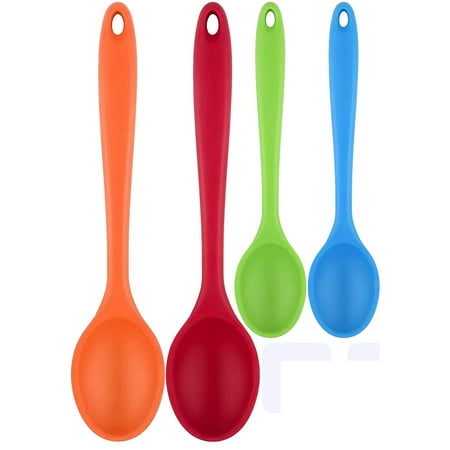 

Silicone Mixing Spoons Ergonomically Designed 4-Pack Heat Resistant Nonstick Utensils For Cooking Baking Stirring Mixing Easy to Clean Dishwasher Safe. Vibrant Colors