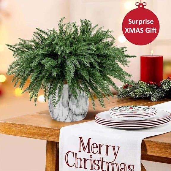 KSPEED 6PCS 18"Lifelike Touch Artificial Norfolk Pine Branches for Vase Christmas Faux Christmas Norfolk Pine Stems,Fake Greenery Cedar Pine,for Table DIY Garland Wreath Indoor Home Xmas Decor