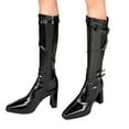 thumbnail image 4 of Xfvqtps Womens Pointed Toe Knee High Boots Winter Fashion Riding Booties Chunky Heel Flatform Sole Patent Leather Buckle Decor Boots Black, 4 of 8