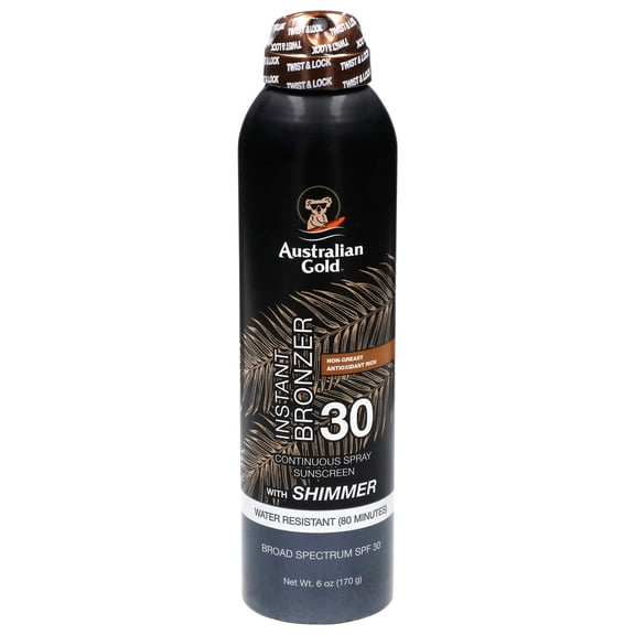 Australian Gold Instant Bronzer Continuous Spray Broad Spectrum SPF 30 Sunscreen with Shimmer 6 oz