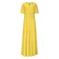 thumbnail image 7 of SMihono Women's Summer V Neck Maxi Dress Short Sleeve Pleated Solid High Waist A Line Tiered Flowy Swing Boho Vacation Dresses Yellow M, 7 of 7