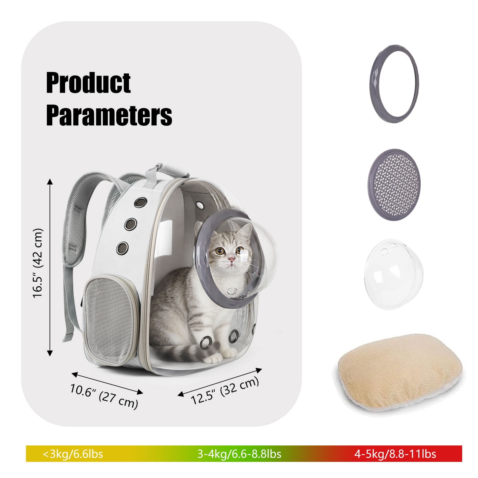 Space Capsule Bubble Dome Pet Carrier Backpack with Extra Soft Pillow, 12 lb Limit, Gray