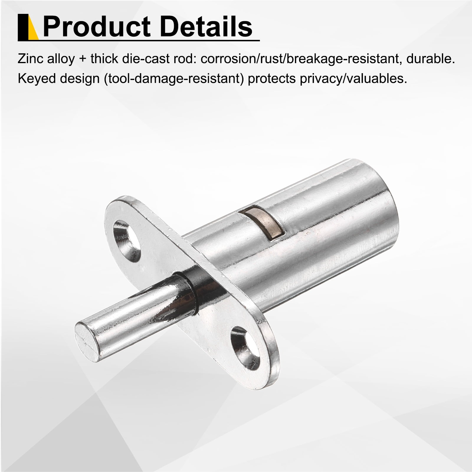 Uxcell Drawer Desk Push Plunger Lock, 4Pcs 1-9/16" Cylinder Diameter 2-7/16" Cylinder Length Zinc Alloy Sliding Cabinet Locks with Cross Screwdriver Keyed for Wardrobe Drawers, Silver