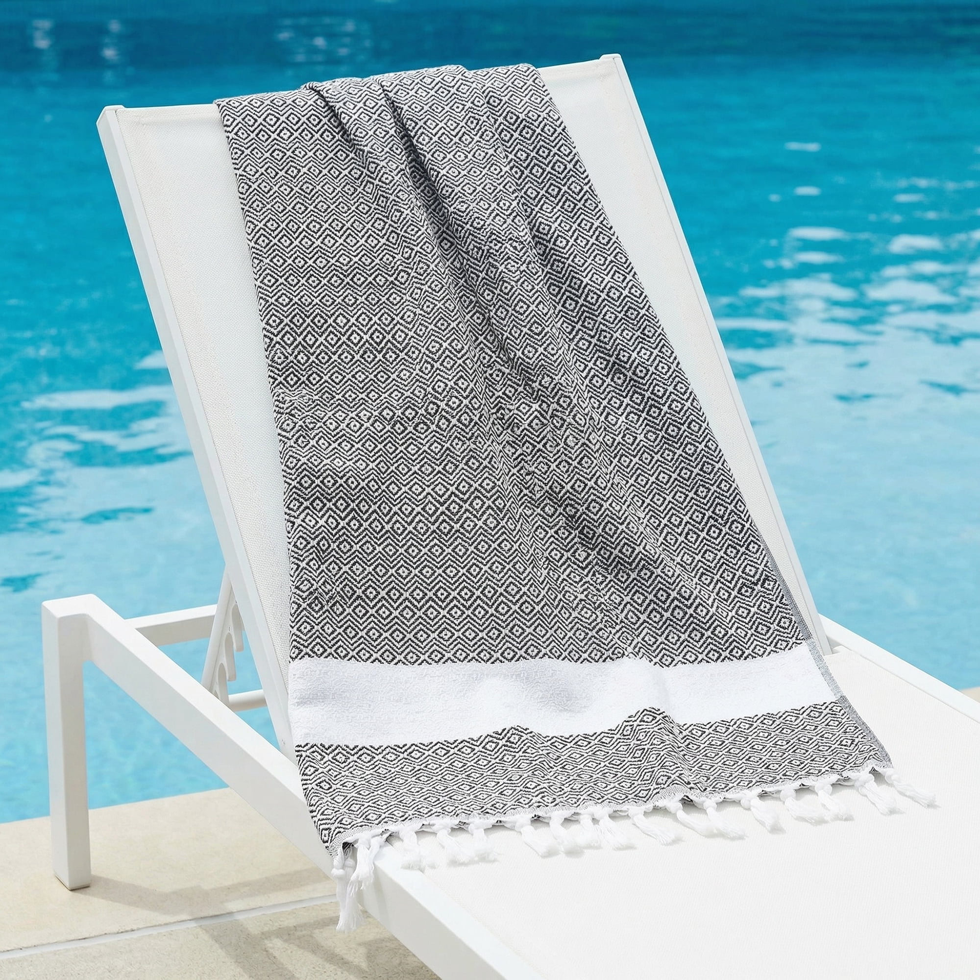 Unique Bargains Geometric Sandproof Turkish Beach Towel Dark Grey 71"x40"