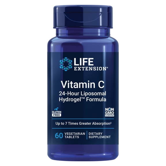 Life Extension Vitamin C 24-Hour Liposomal Hydrogel Formula - Liposomal Vitamin C Supplement for Immune Support & Skin Health with Calcium - Vegetarian, Gluten-Free, Non-GMO - 60 Tablets