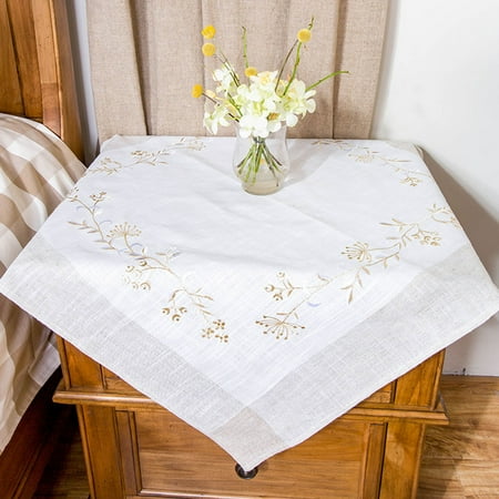 

pinshui New Linen Tablecloth Leaves Embroidery Home Decoration Table Cloth Cover for Dinner Picnic