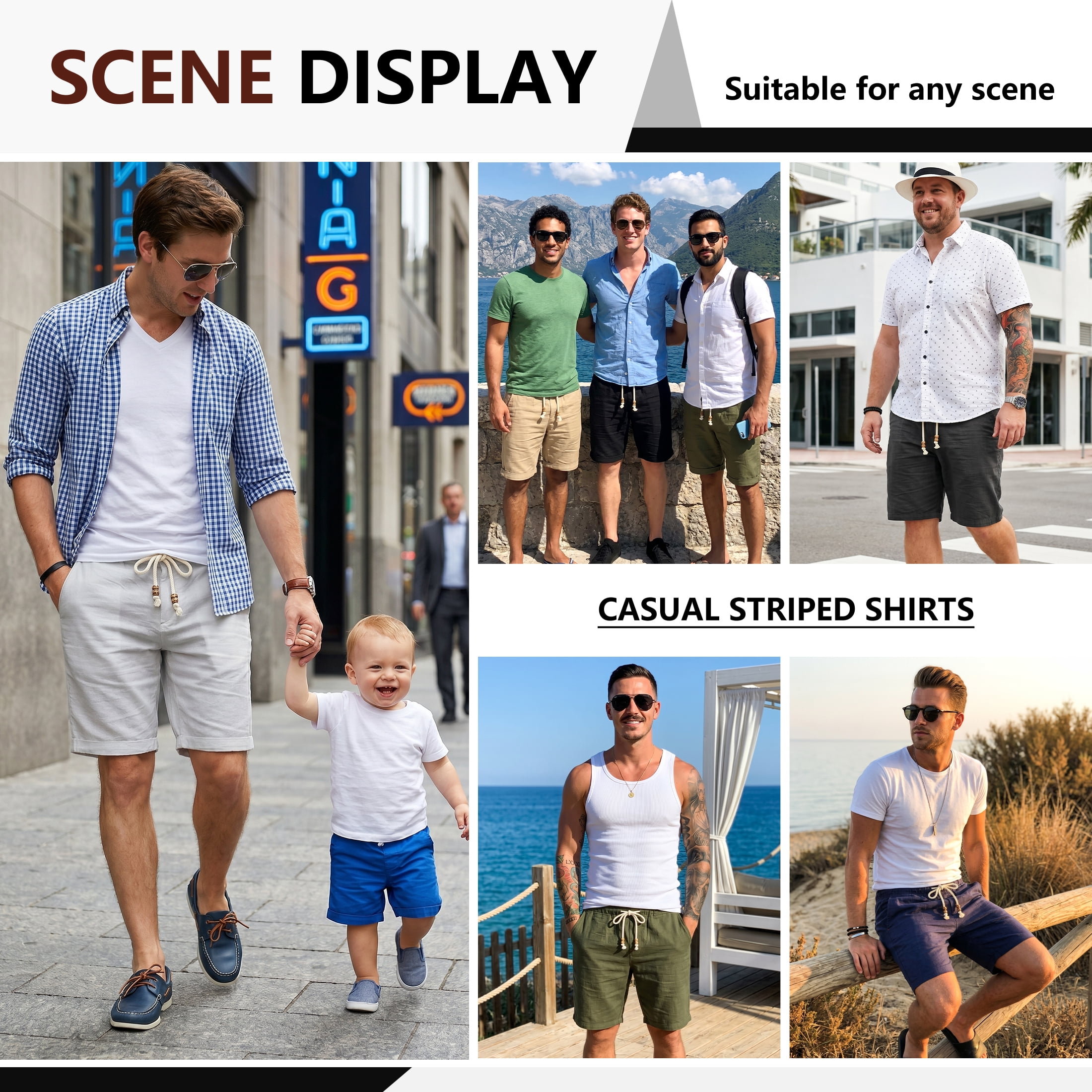 Iceglad Men's Linen Casual Classic Fit Short Drawstring Summer Beach Shorts