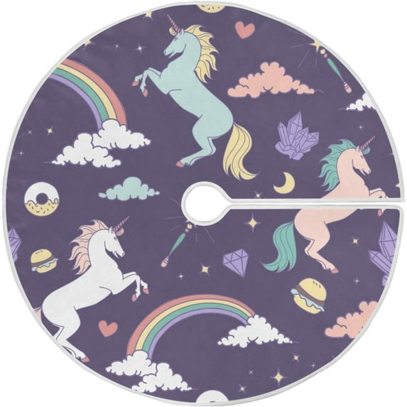 FMSHPON Rainbow Star Unicorn Xmas Christmas Tree Skirt Stand Mat for Holiday Party Decoration Indoor Outdoor 48 inches