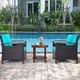 thumbnail image 3 of Gymax Ensemble de Conversation en Rotin Osier pour Patio 3 Pcs Ensemble de Meubles d'Extérieur avec Coussin Turquoise, 3 of 10