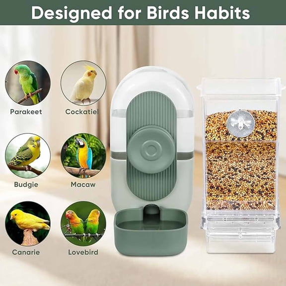 No Mess and No Waste Automatic Bird Feeder & Water Dispenser Set, Parakeet Cage Accessories for Parrots, Cockatiels, Finches, Lovebirds & Budgies, Easy Refill Feeding & Drinking Station for Birds
