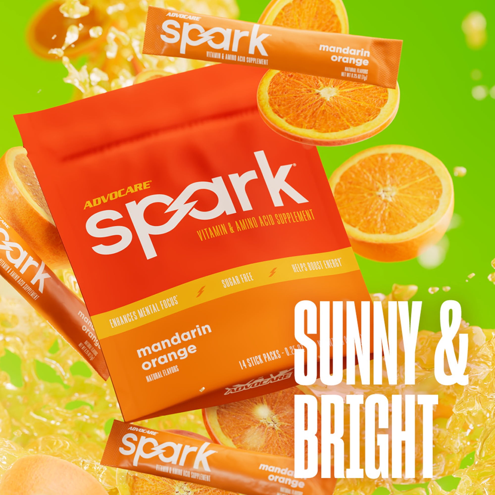 AdvoCare Spark Energy Drink Mix – Vitamin & Amino Acid Powder Supplement, Mandarin Orange Flavor, 14 Stick Packs