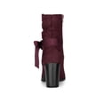 thumbnail image 2 of BLISSFUL STEP Women's Slouch Boots Ankle-High Block Heel Bow Decor Boots Burgundy 6, 2 of 8