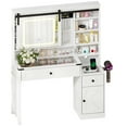 thumbnail image 3 of Zimtown Vanity Desk with Sliding Mirror,  Farmhouse Vanity Makeup Table with 2 Drawers & Power Outlet for Bedroom, Pure White, 3 of 11