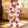 thumbnail image 4 of Women's Bow Print Wide Leg Pajama Pants, Elastic High Waist Loose Sleep Pants Casual Loungewear Trousers, L, 4 of 7