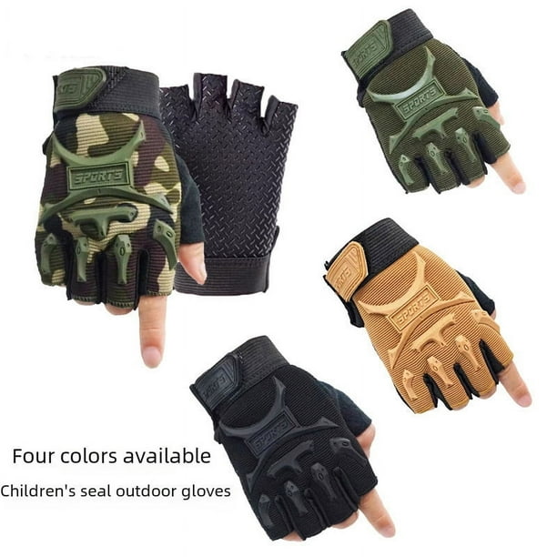Guantes de camuflaje tácticos de medio dedo para niños, para deportes al aire libre, para fanáticos militares, antideslizantes, resistentes al desgaste, para estudiantes