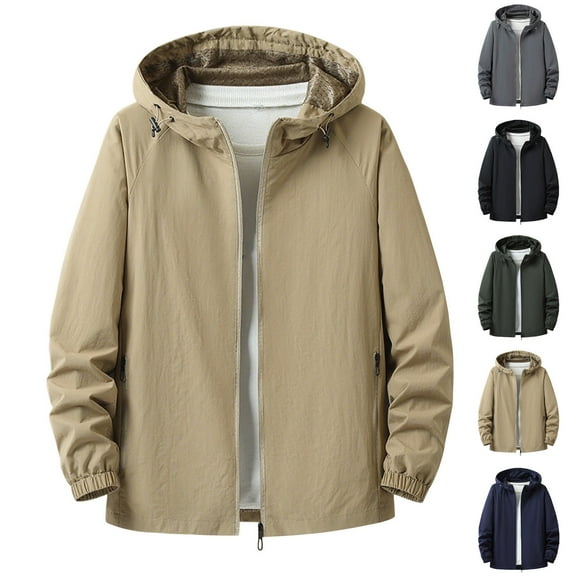 LpwkSSA Hooded Sports Jackets for Men Casual Fashion Solid Color Windproof Coat with Pockets Long Sleeve Hooded Zipper Outwear Coat Black XXXXL