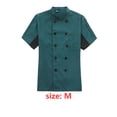 thumbnail image 4 of CHEF Abrigo de manga corta con botones bolsillos cocinero chaqueta de cocción elegante ropa de trabajo desgaste uniforme traje para restaurante hotel cafetería cocina verde oscuro m Eigraketly HA012101-11, 4 of 7