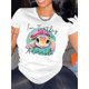 thumbnail image 1 of Cute Turtle Print T-Shirt for Women - Casual Style, Medium Stretch Knit Fabric, Round Neck, Short Sleeve, Comfortable Summer Top with Alphabet Design, 1 of 6
