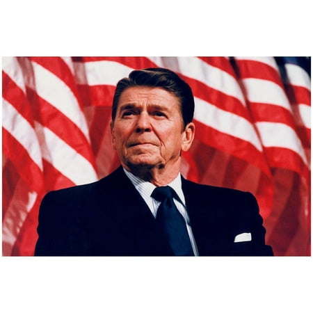 President Ronald Reagan (American Flag) Art Poster Print Poster - 19x13