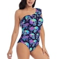 thumbnail image 3 of Sikiie starry sky Skull flower Print Women One Piece Swimsuits Tummy Control One Shoulder Bathing Suits Ruffle Swimwear, From S to XXL-X-Large, 3 of 6