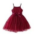 thumbnail image 1 of Vestido de Fiesta de las Niñas Color Sólido Suspender Malla Superposición con Cinturón Casual Fluy A-Line para Niños Fotos de Vacaciones Primavera Verano, 1 of 8